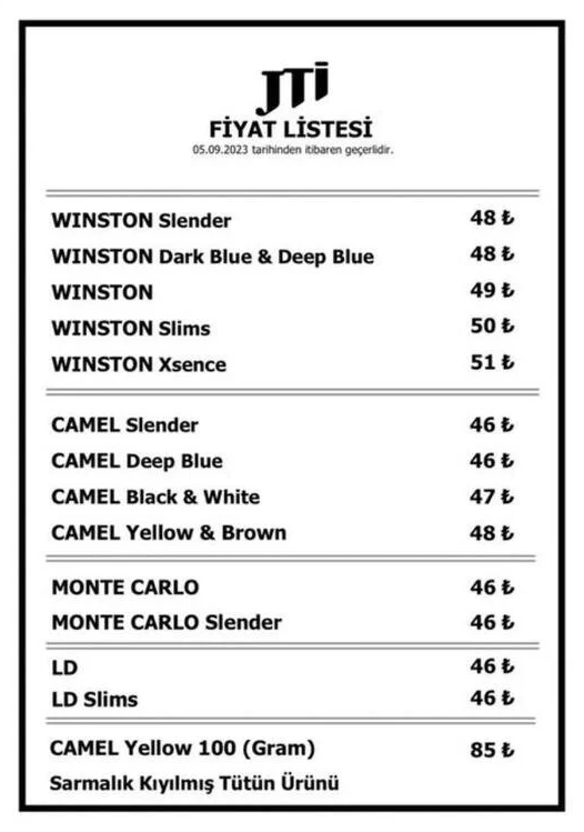 jti sigara fiyatları güncel Eylül 2023